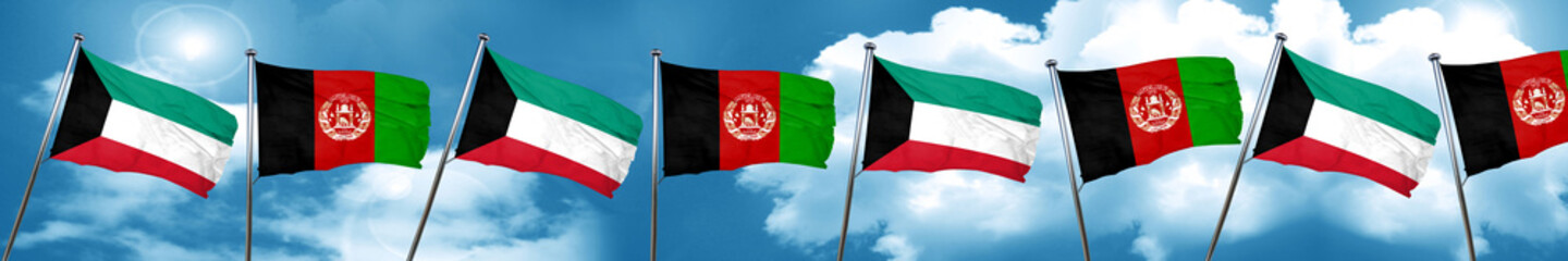 Fototapeta na wymiar Kuwait flag with afghanistan flag, 3D rendering