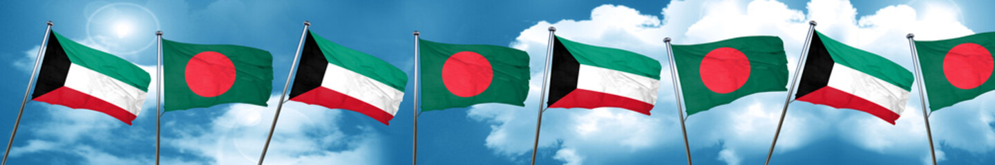 Kuwait flag with Bangladesh flag, 3D rendering