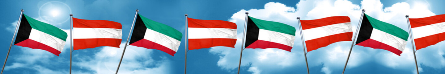 Kuwait flag with Austria flag, 3D rendering