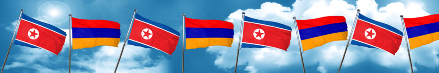 North Korea flag with Armenia flag, 3D rendering