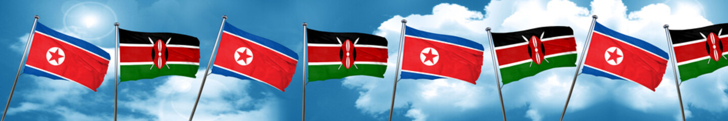 North Korea flag with Kenya flag, 3D rendering