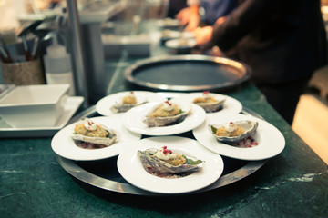 Blurry background vintage color style of chef in hotel or restau