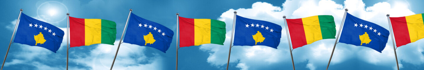 Kosovo flag with Guinea flag, 3D rendering