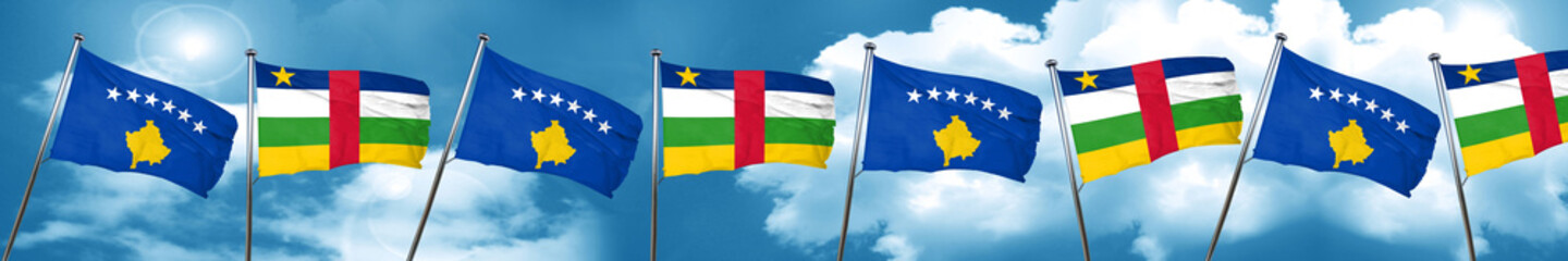 Kosovo flag with Central African Republic flag, 3D rendering