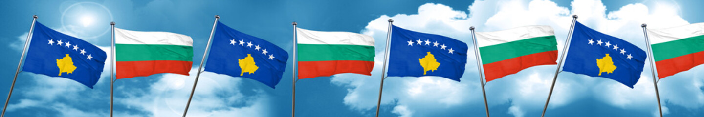 Kosovo flag with Bulgaria flag, 3D rendering