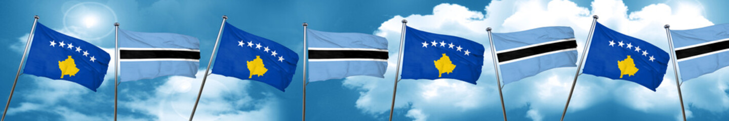 Kosovo flag with Botswana flag, 3D rendering