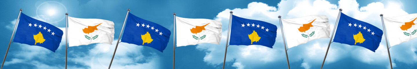Kosovo flag with Cyprus flag, 3D rendering