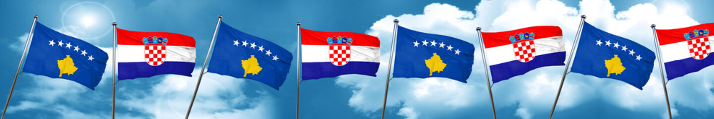 Kosovo flag with Croatia flag, 3D rendering