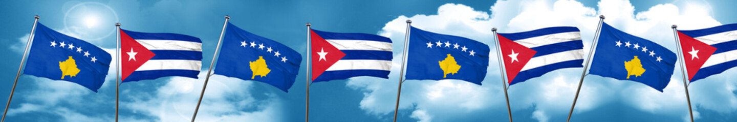 Kosovo flag with cuba flag, 3D rendering
