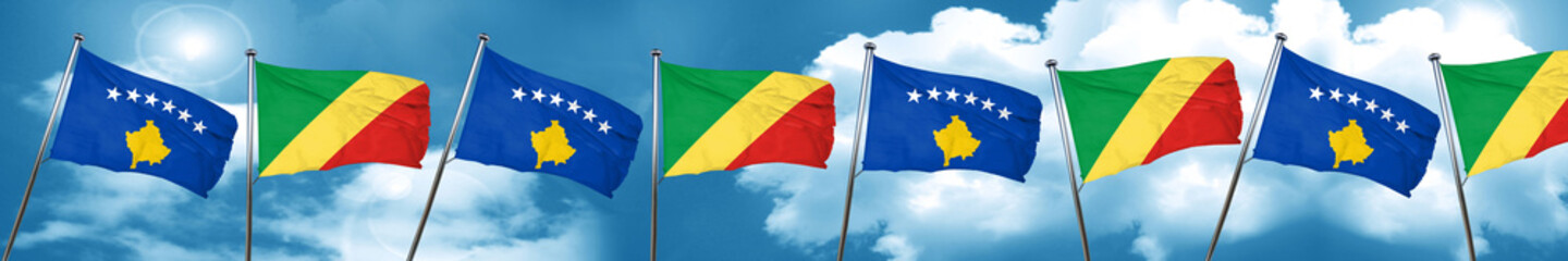 Kosovo flag with congo flag, 3D rendering