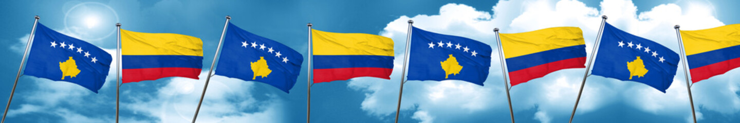 Kosovo flag with Colombia flag, 3D rendering