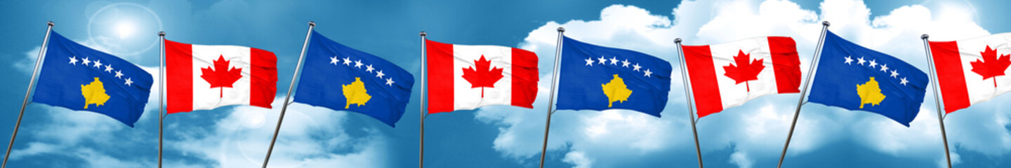 Kosovo flag with Canada flag, 3D rendering