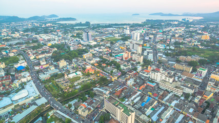 Fototapeta na wymiar aerial photography during sunset in the middle of Phuket city