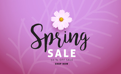 Spring sale background with beautiful colorful flower. Vector illustration.banners.Wallpaper.flyers, invitation, posters, brochure, voucher discount.
