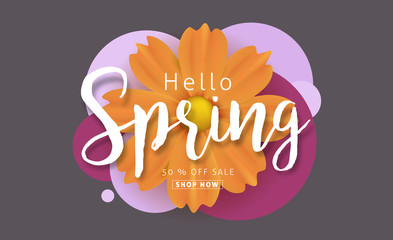 Spring sale background with beautiful colorful flower. Vector illustration.banners.Wallpaper.flyers, invitation, posters, brochure, voucher discount.