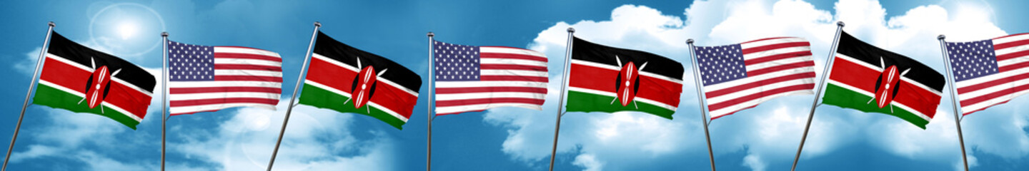 Kenya flag with American flag, 3D rendering