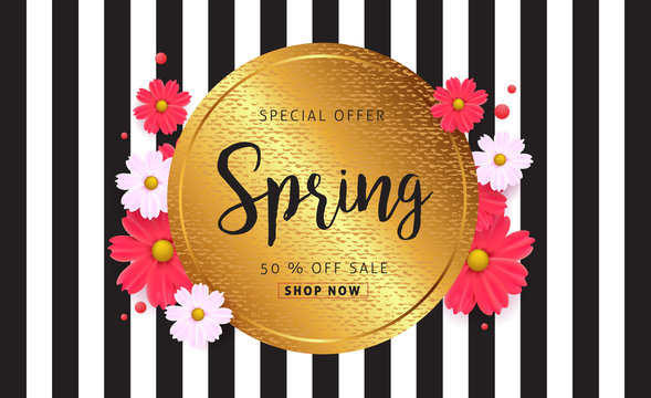 Spring sale background with beautiful colorful flower. Vector illustration.banners.Wallpaper.flyers, invitation, posters, brochure, voucher discount.