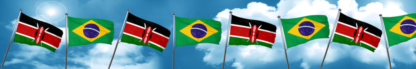 Kenya flag with Brazil flag, 3D rendering