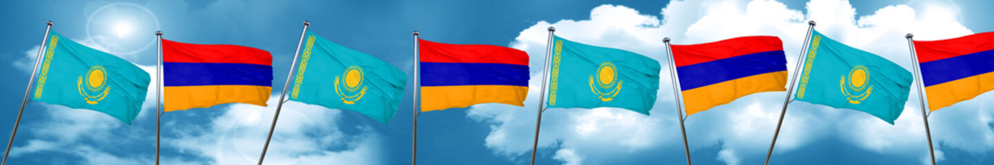 Kazakhstan flag with Armenia flag, 3D rendering