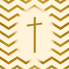 The silhouette of Cross on chevron background. Background for Easter greeting card, decals, label, poster or cover.