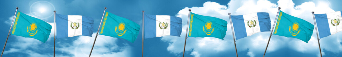Kazakhstan flag with Guatemala flag, 3D rendering