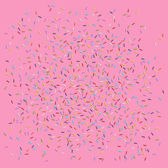 colorfull flat vector cream texture sprinkles topping as confectionery sweet or confetti on pink glaze background