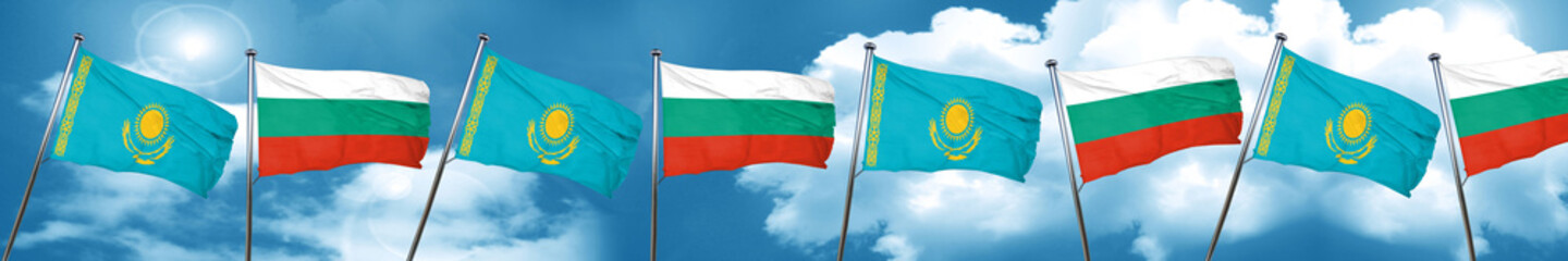 Kazakhstan flag with Bulgaria flag, 3D rendering