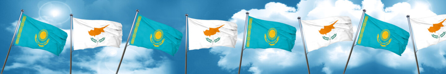 Kazakhstan flag with Cyprus flag, 3D rendering
