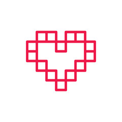 heart thin line red icon on white background, happy valentine da