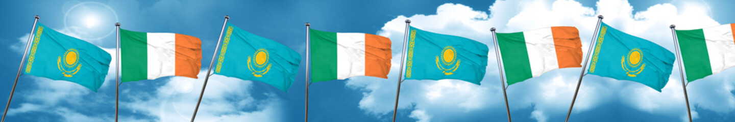 Kazakhstan flag with Ireland flag, 3D rendering