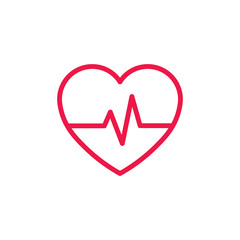 heartbeat thin line red icon on white background, happy valentin