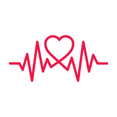 heartbeat thin line red icon on white background, happy valentin