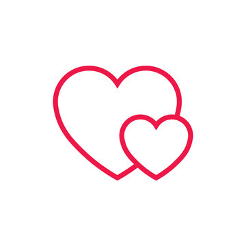 double hearts thin line red icon on white background, happy vale