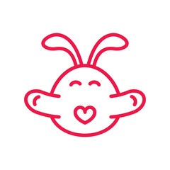 rabbit hug thin line red icon on white background, happy valenti
