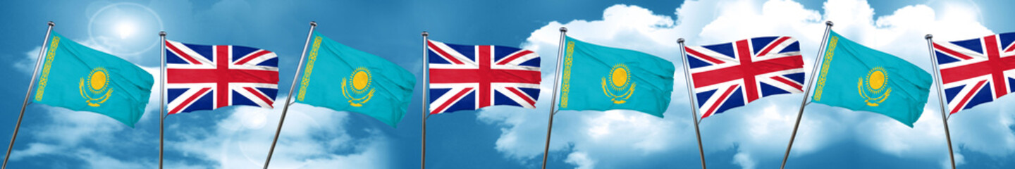 Kazakhstan flag with Great Britain flag, 3D rendering