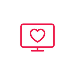 pc thin line red icon on white background, happy valentine day