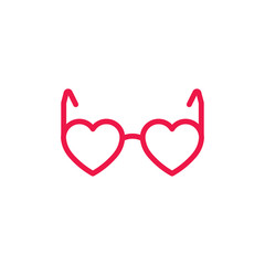 sunglasses with heart thin line red icon on white background, ha