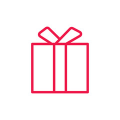 box gift thin line red icon on white background, happy valentine