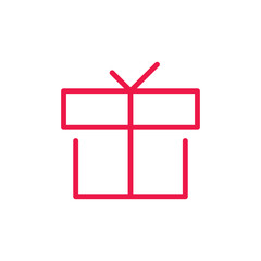 box gift thin line red icon on white background, happy valentine