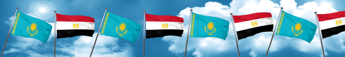 Kazakhstan flag with egypt flag, 3D rendering