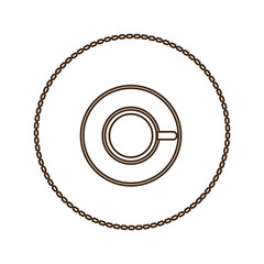 monochrome round contour with coffee cup top view vector illustration