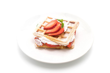 waffle with strawberry on white
