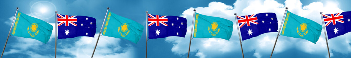 Kazakhstan flag with Australia flag, 3D rendering