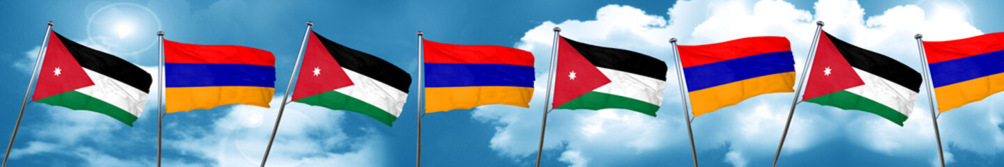 Jordan flag with Armenia flag, 3D rendering