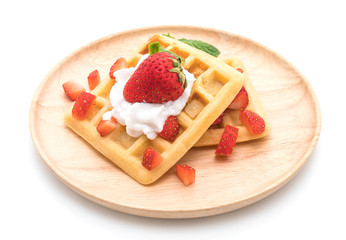 waffle with strawberry on white