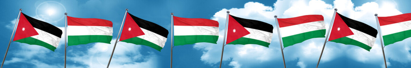Fototapeta na wymiar Jordan flag with Hungary flag, 3D rendering