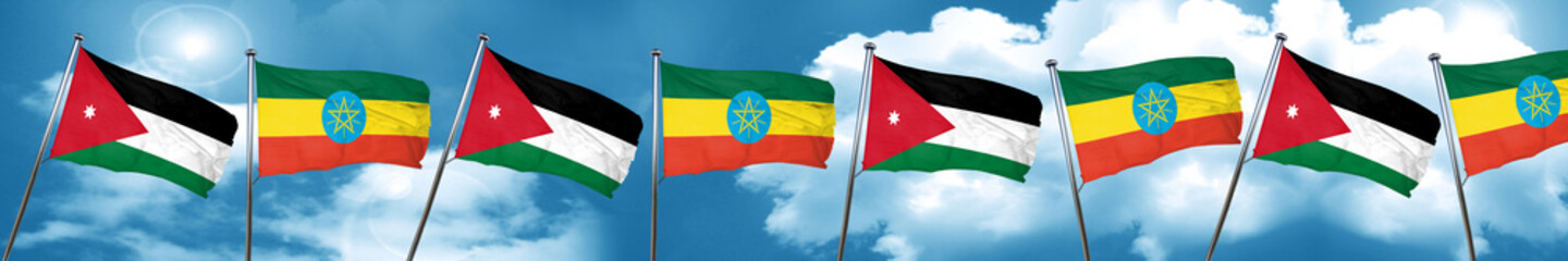Fototapeta na wymiar Jordan flag with Ethiopia flag, 3D rendering
