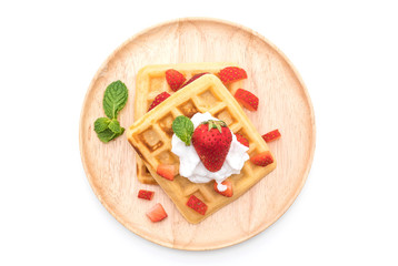 waffle with strawberry on white