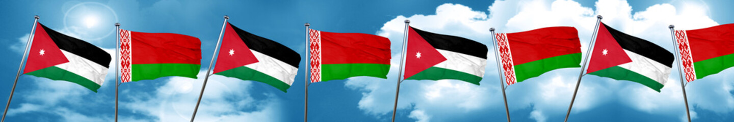 Jordan flag with Belarus flag, 3D rendering