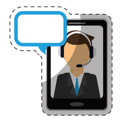 call center telemarketing tech service worker wearing headset on cellphone screen  icon image vector illustration design 